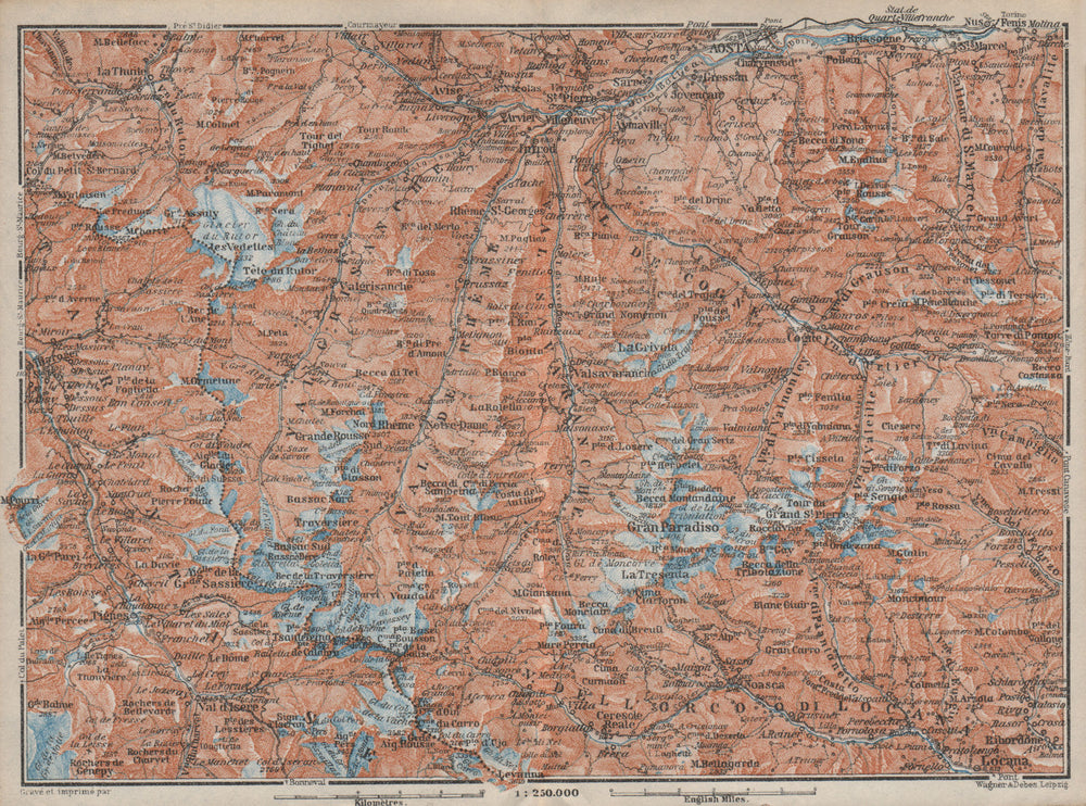 ALPI GRAIAN ALPS. Aosta Val d'Isère Tignes La Thuile Gran Paradiso 1913 map