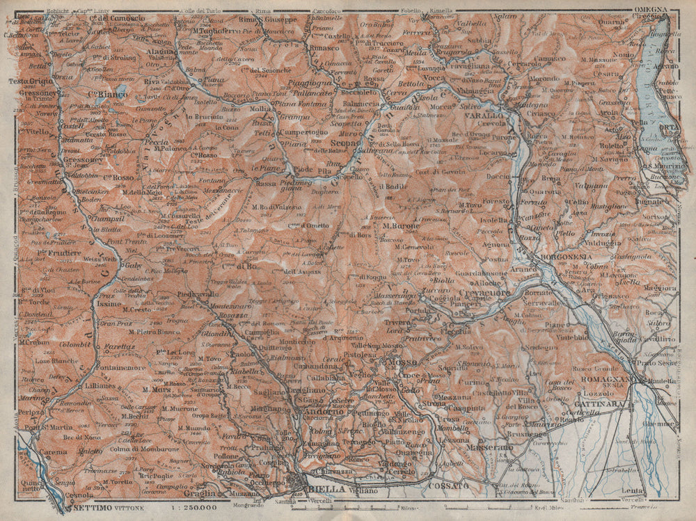 BIELLESE ALPS. Biella. Lago d'/Lake Orta. Varallo Borgosesia. Piedmont 1913 map