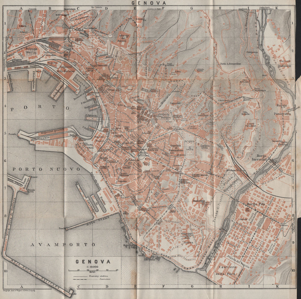 GENOVA GENOA town city plan piano urbanistico. Gênes. Italy mappa 1913 old