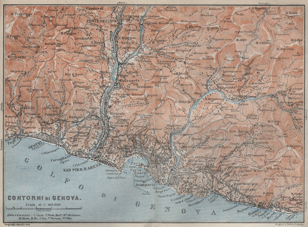 GENOVA GENOA environs. Sestri Ponente Nervi Pontedecimo. Italy mappa 1913