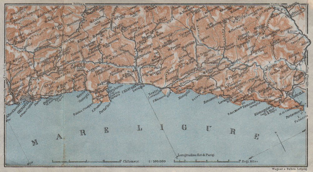 RIVIERA DI LEVANTE. Genoa Genova-Portofino-Rapallo-Chiavari-La Spezia 1913 map