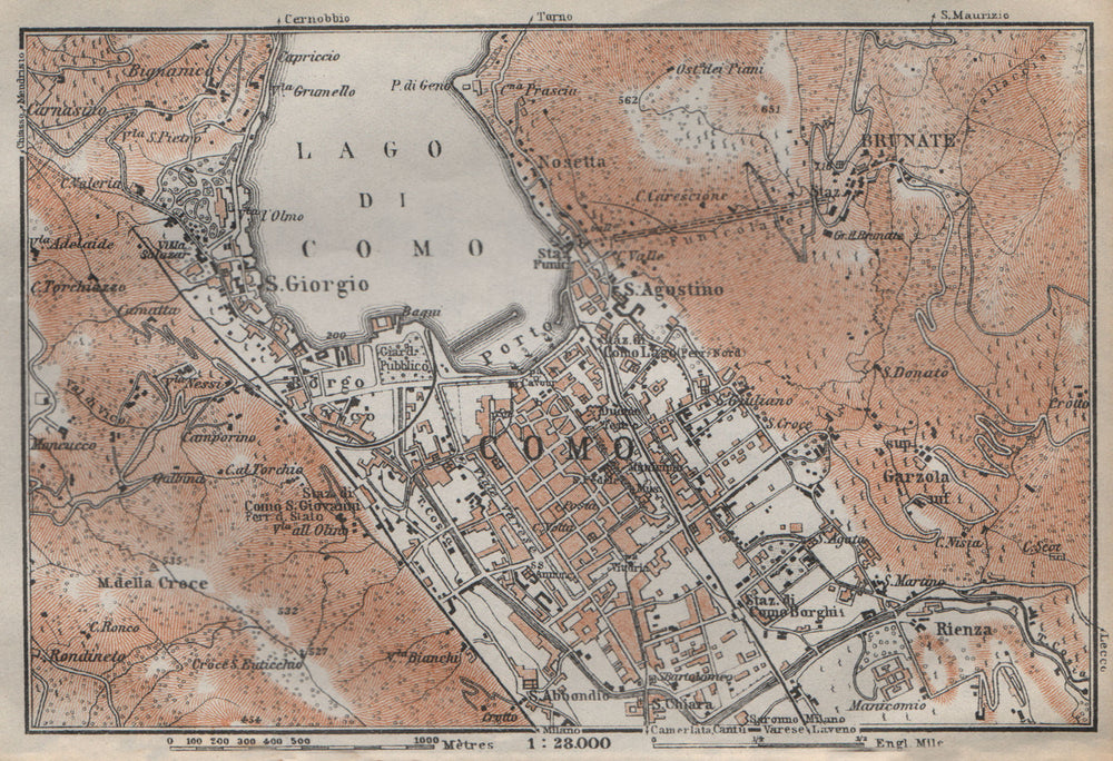 COMO town city plan and environs. San Giorgio Brunate. Italy mappa 1913