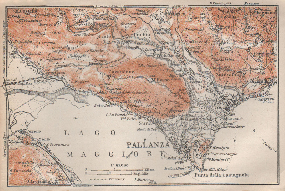PALLANZA ENVIRONS. Verbania. Intra Unchio. Italy mappa. BAEDEKER 1913 old