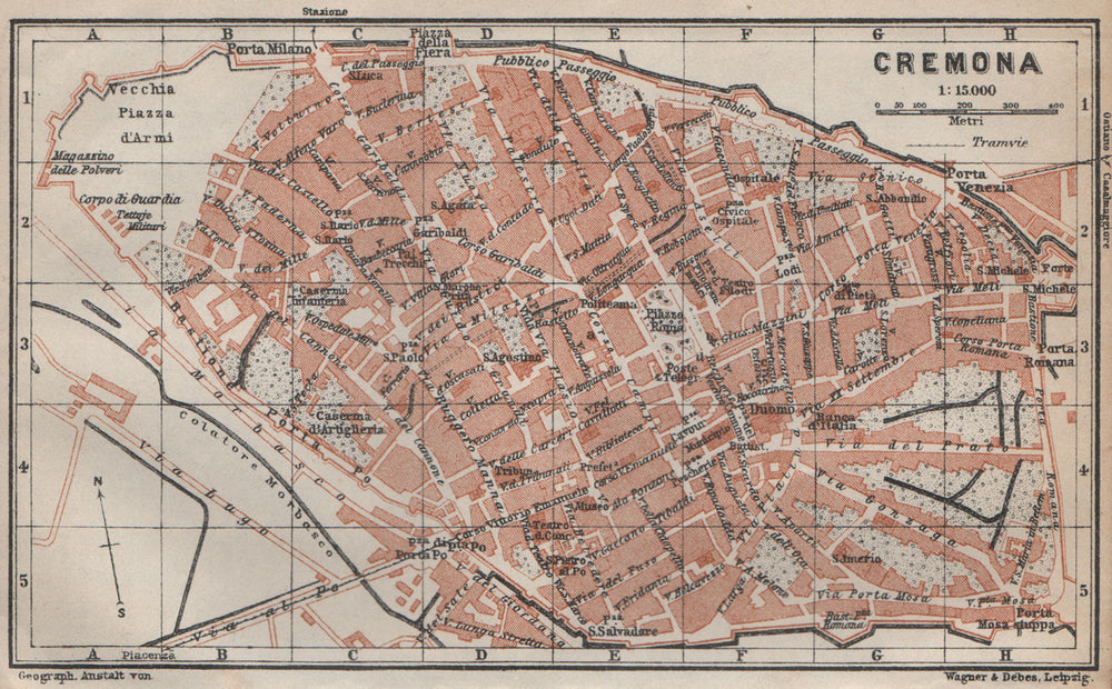 CREMONA antique town city plan piano urbanistico. Italy mappa 1913 old