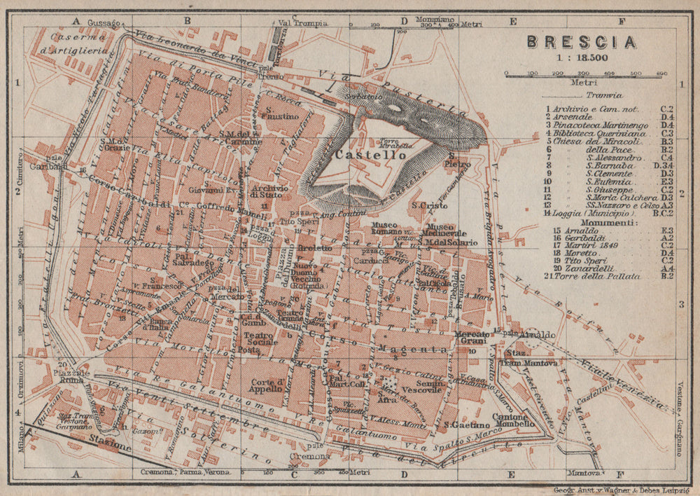 BRESCIA antique town city plan piano urbanistico. Italy mappa 1913 old