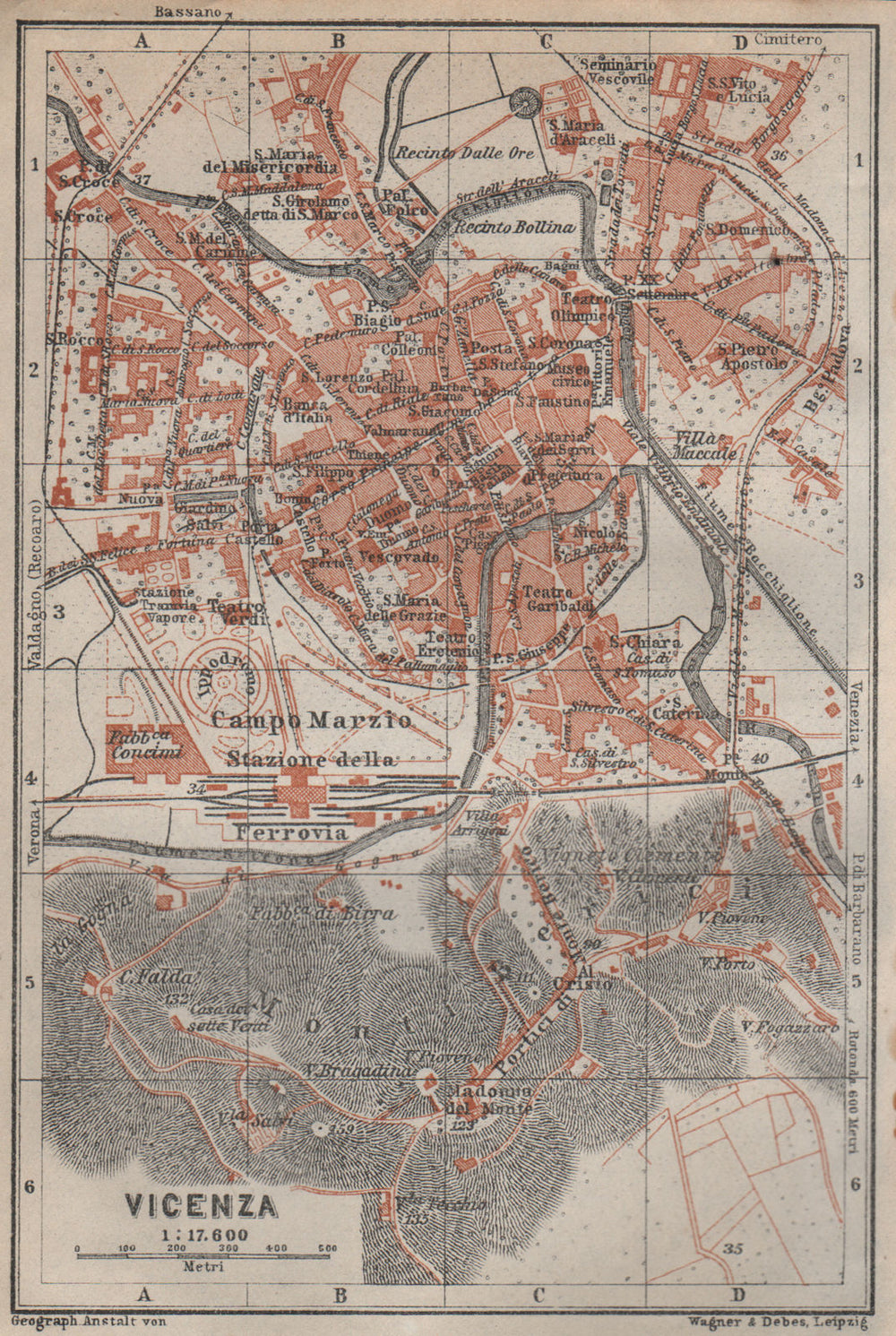 VICENZA antique town city plan piano urbanistico. Italy mappa 1913 old