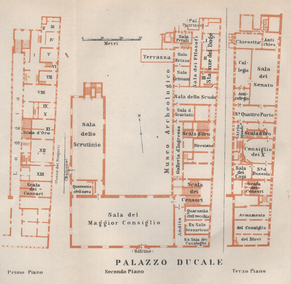 PALAZZO DUCALE. Doge's palace floor plan. Venice Venezia mappa. SMALL 1913