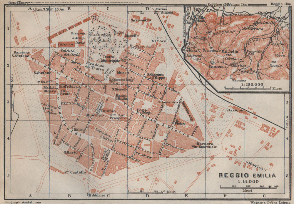 REGGIO NELL'EMILIA town city plan & environs/contorni. Italy mappa 1913