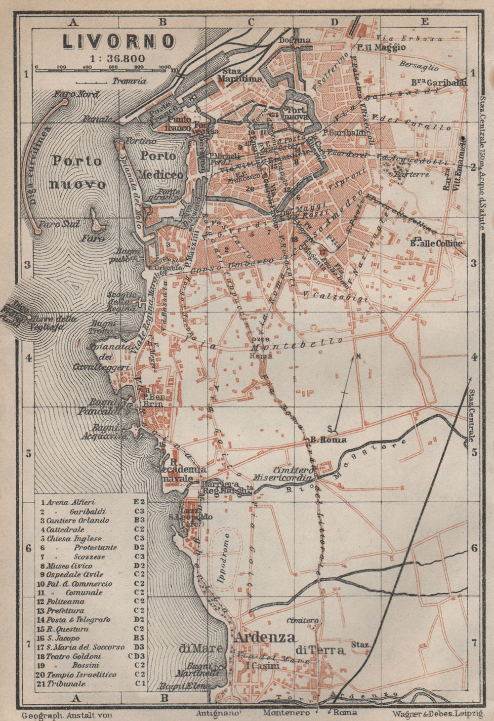 LIVORNO antique town city plan piano urbanistico. Italy mappa 1913 old