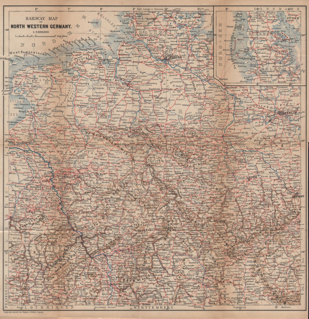 NORTH WEST GERMANY Railways. Nord Deutschland eisenbahnen karte 1904 old map