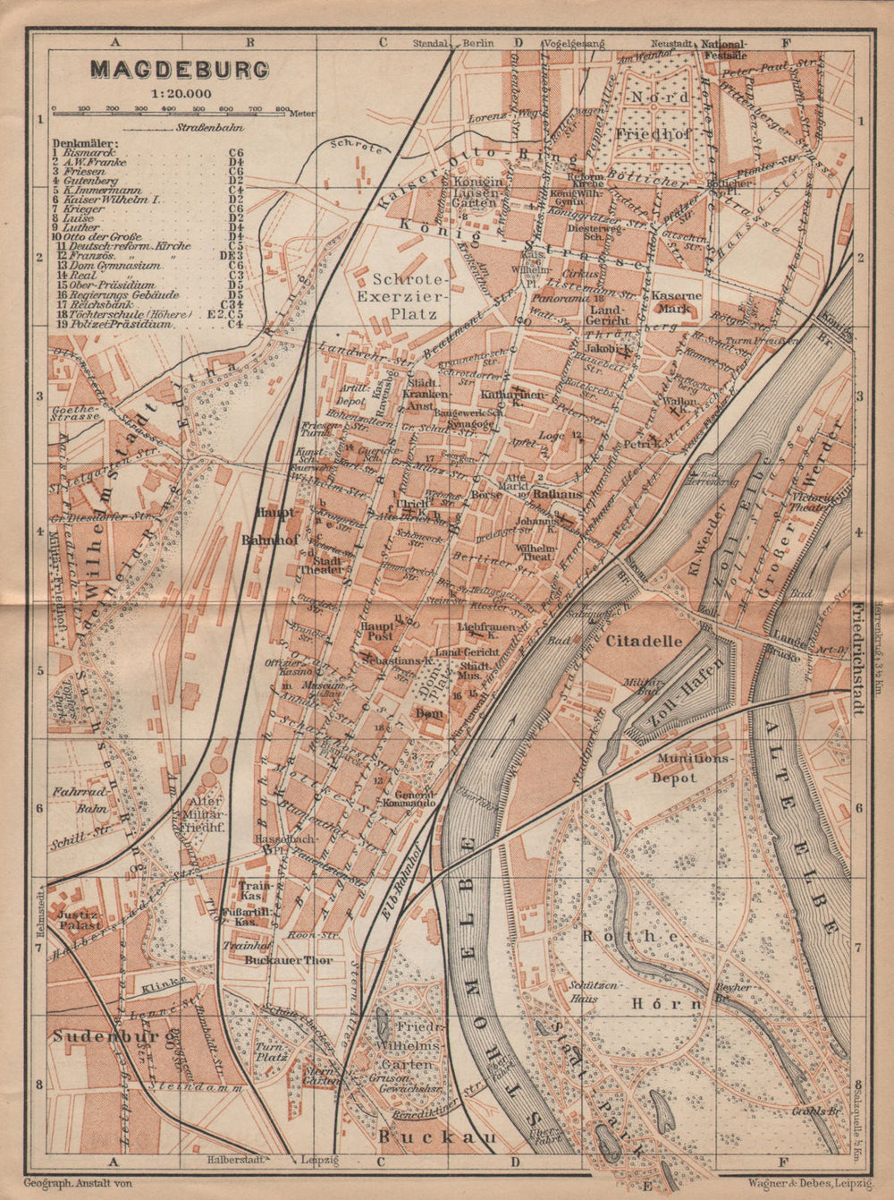 MAGDEBURG antique town city stadtplan. Saxony-Anhalt karte. BAEDEKER 1904 map