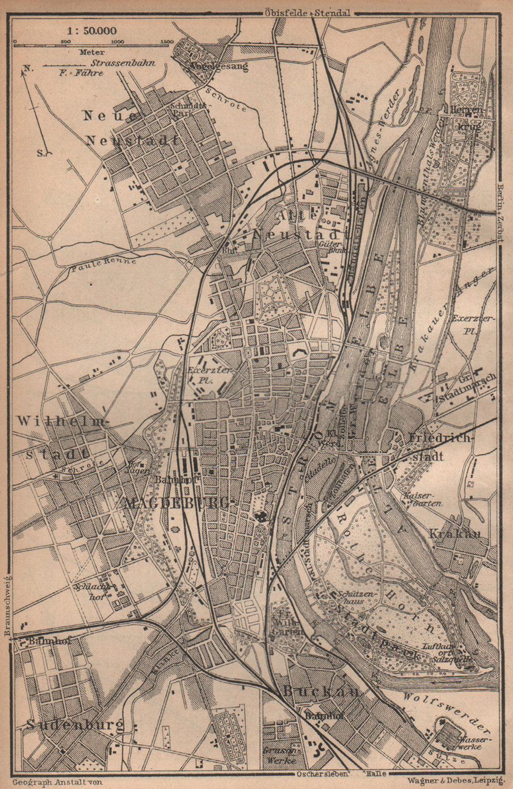 MAGDEBURG town city stadtplan & environs/umgebung. Saxony-Anhalt karte 1904 map