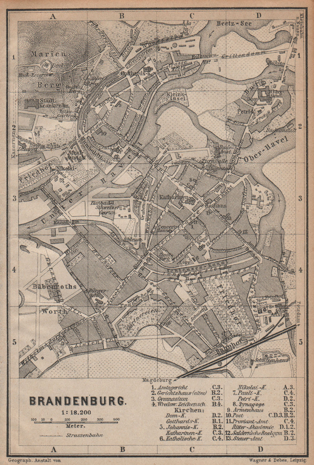 BRANDENBURG AN DER HAVEL vintage town city stadtplan. Berlin karte 1904 map