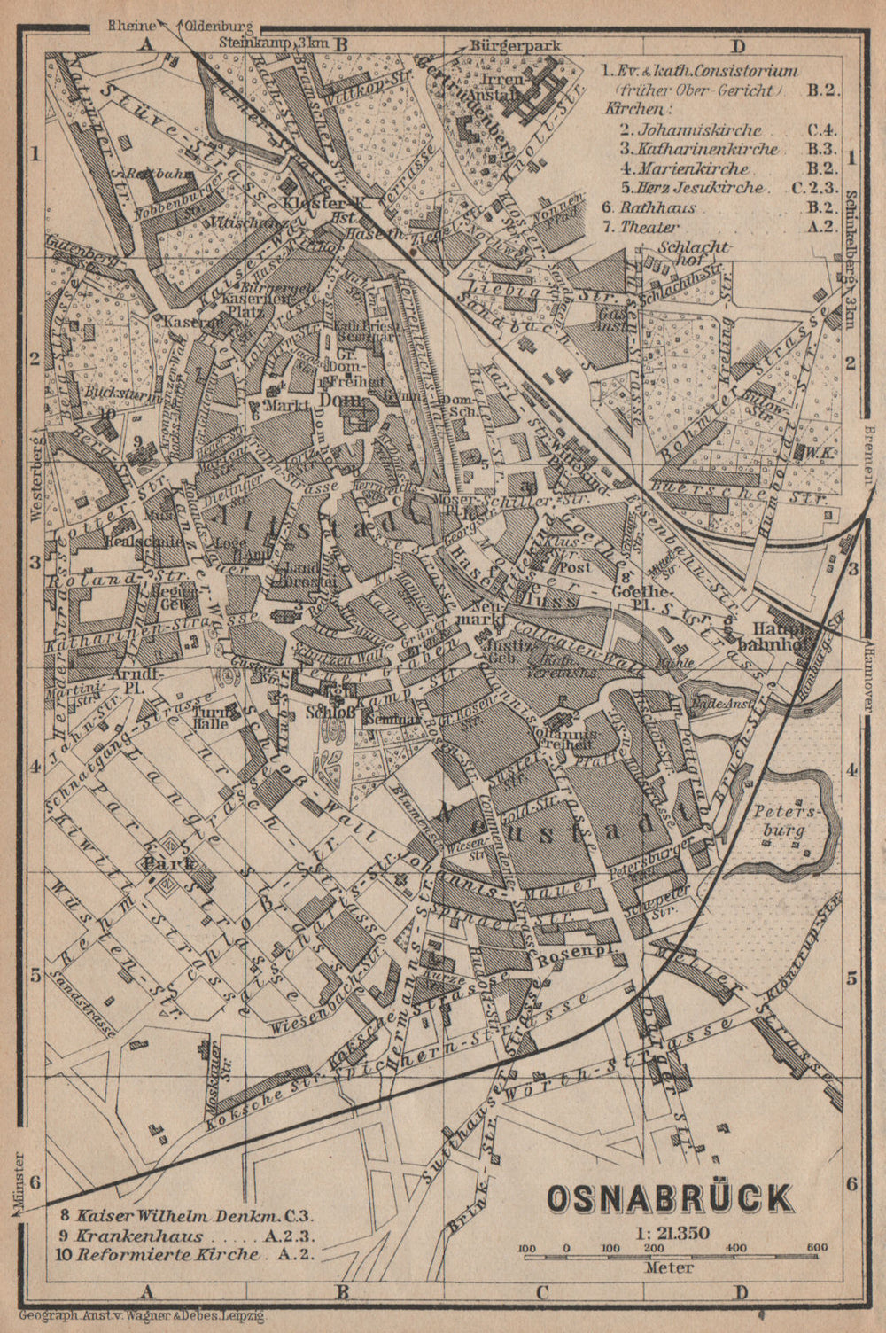 OSNABRÜCK antique town city stadtplan. Lower Saxony karte. BAEDEKER 1904 map
