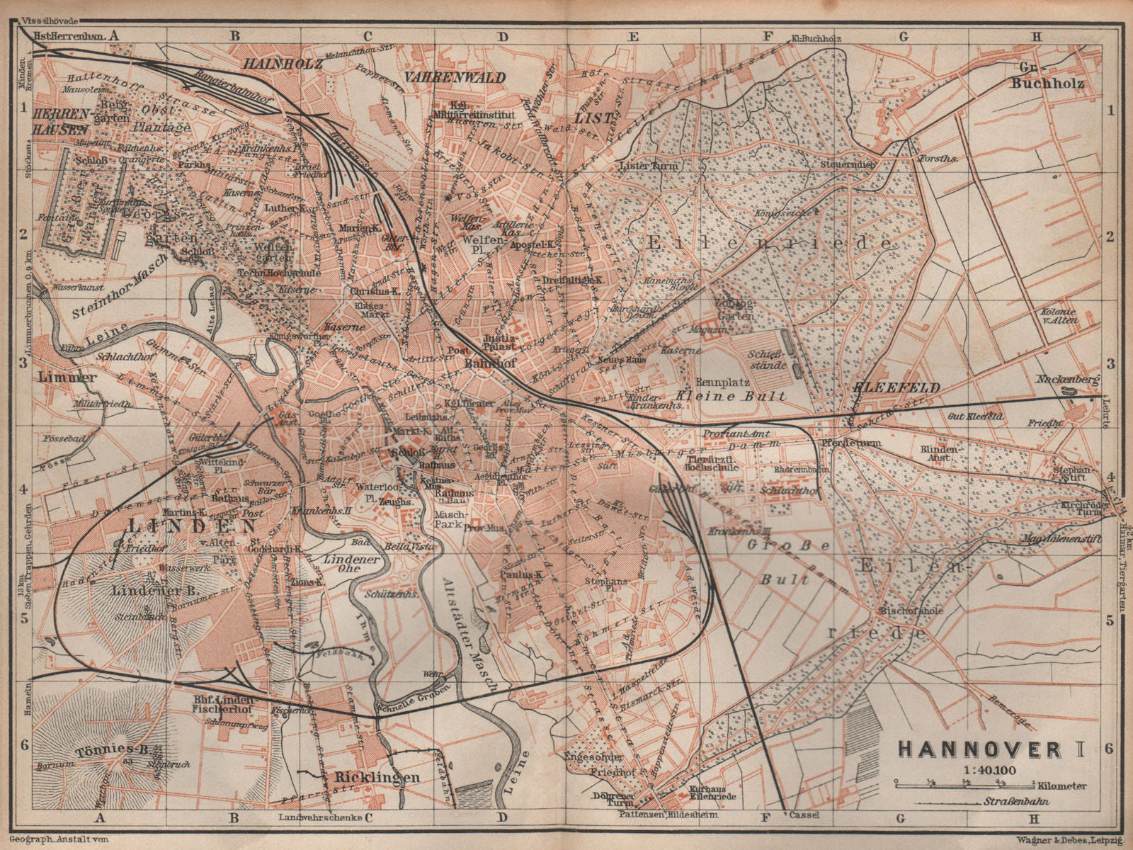 Hanover Map HANNOVER antique town city stadtplan I. Hanover. Lower Saxony karte ...