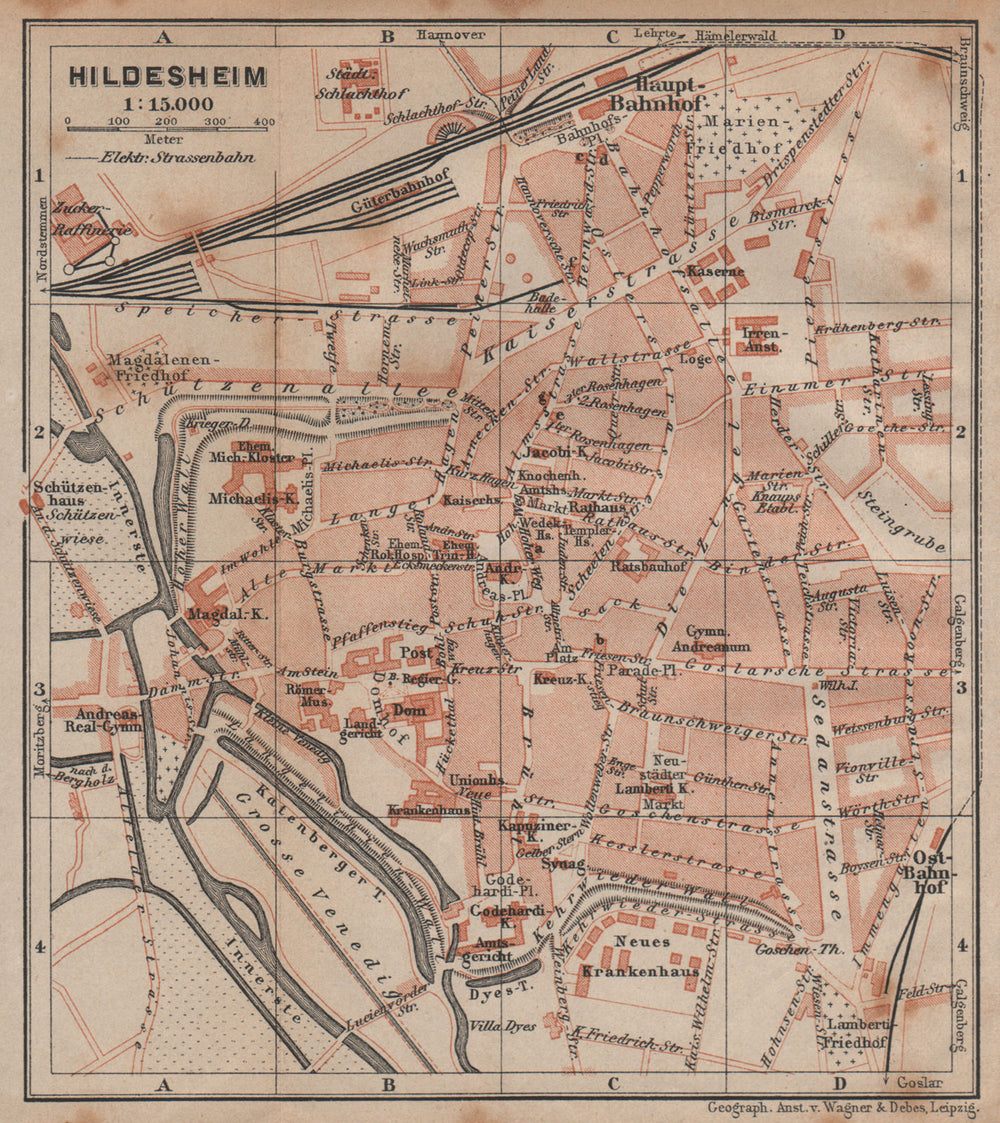 HILDESHEIM antique town city stadtplan. Lower Saxony karte. BAEDEKER 1904 map