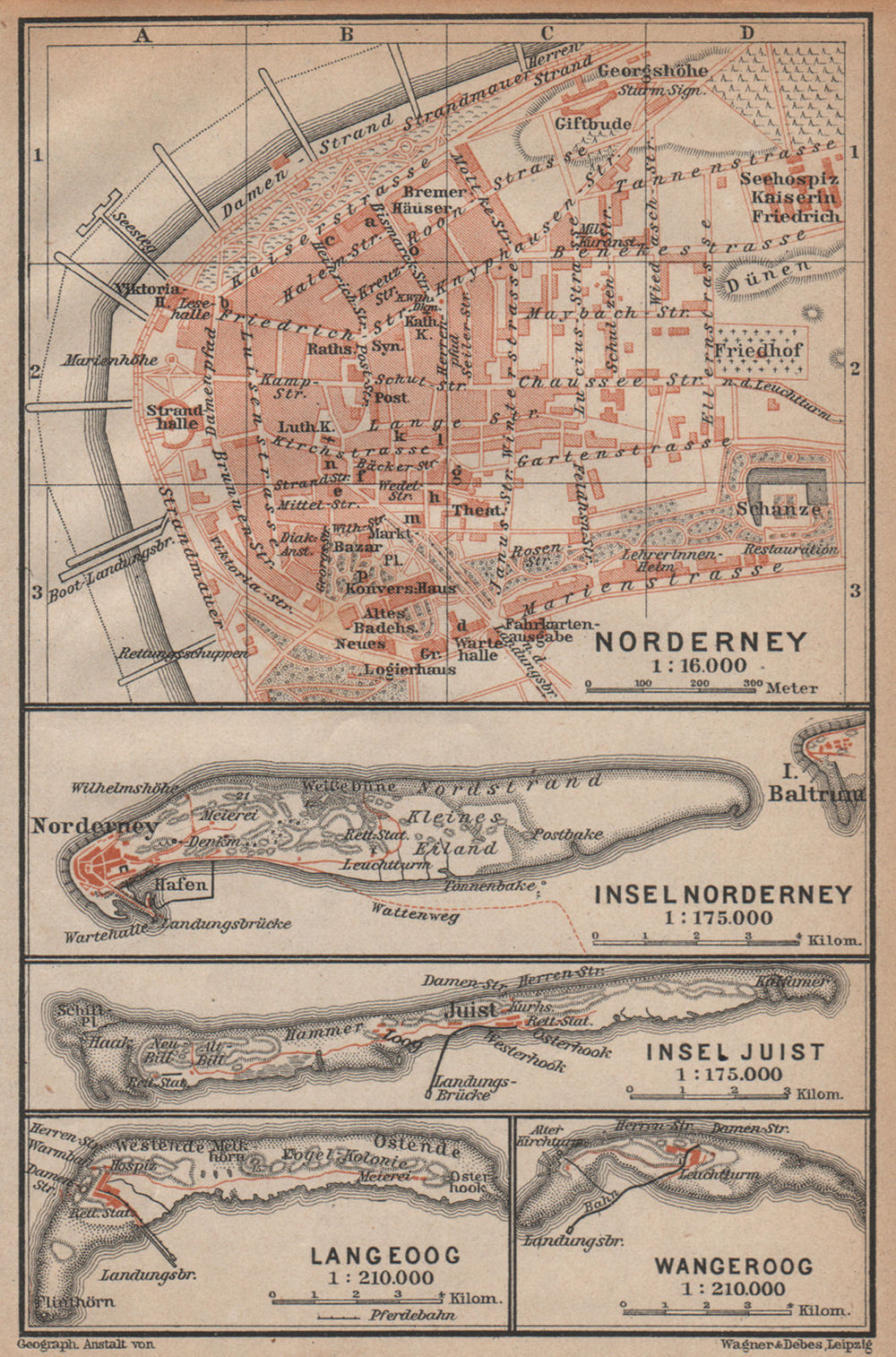 EAST FRISIAN ISLANDS. Ostfriesische Inseln Norderney Juist Langeoog 1904 map