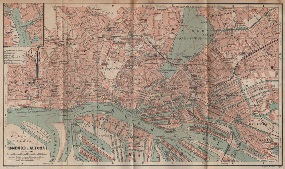 HAMBURG & ALTONA town city stadtplan St Pauli St Georg Freihafengebiet 1904 map