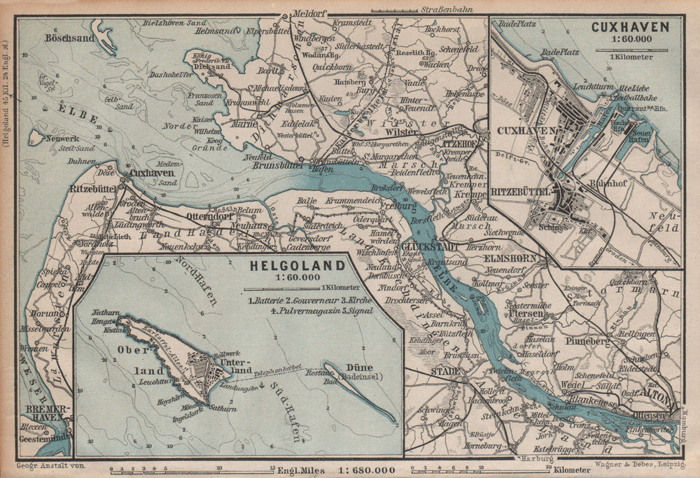 ELBMÜNDUNG. Elbe estuary. Helgoland Heligoland Cuxhaven plans. Altona 1904 map