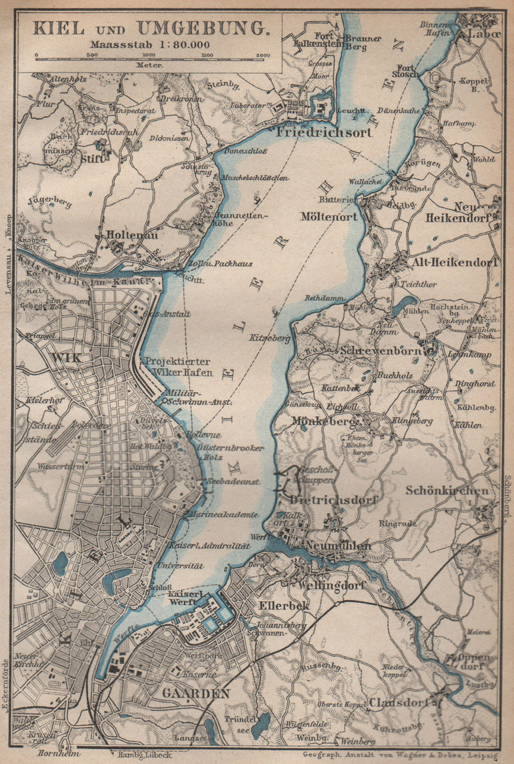 KIEL & umgebung. KIELER FÖRDE/Hafen. Friedrichsort. Schleswig-Holstein 1904 map
