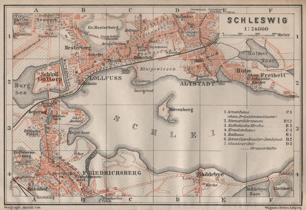 SCHLESWIG town city stadtplan Lollfuss Friedrichsberg Slesvig Gottorp 1904 map