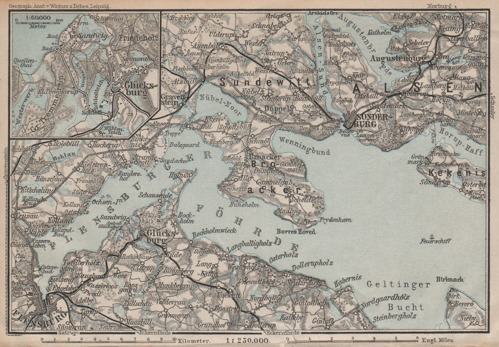 FLENSBURGER FÖRDE FLENSBORG FJORD/Firth. Sonderborg Schleswig-Holstein 1904 map