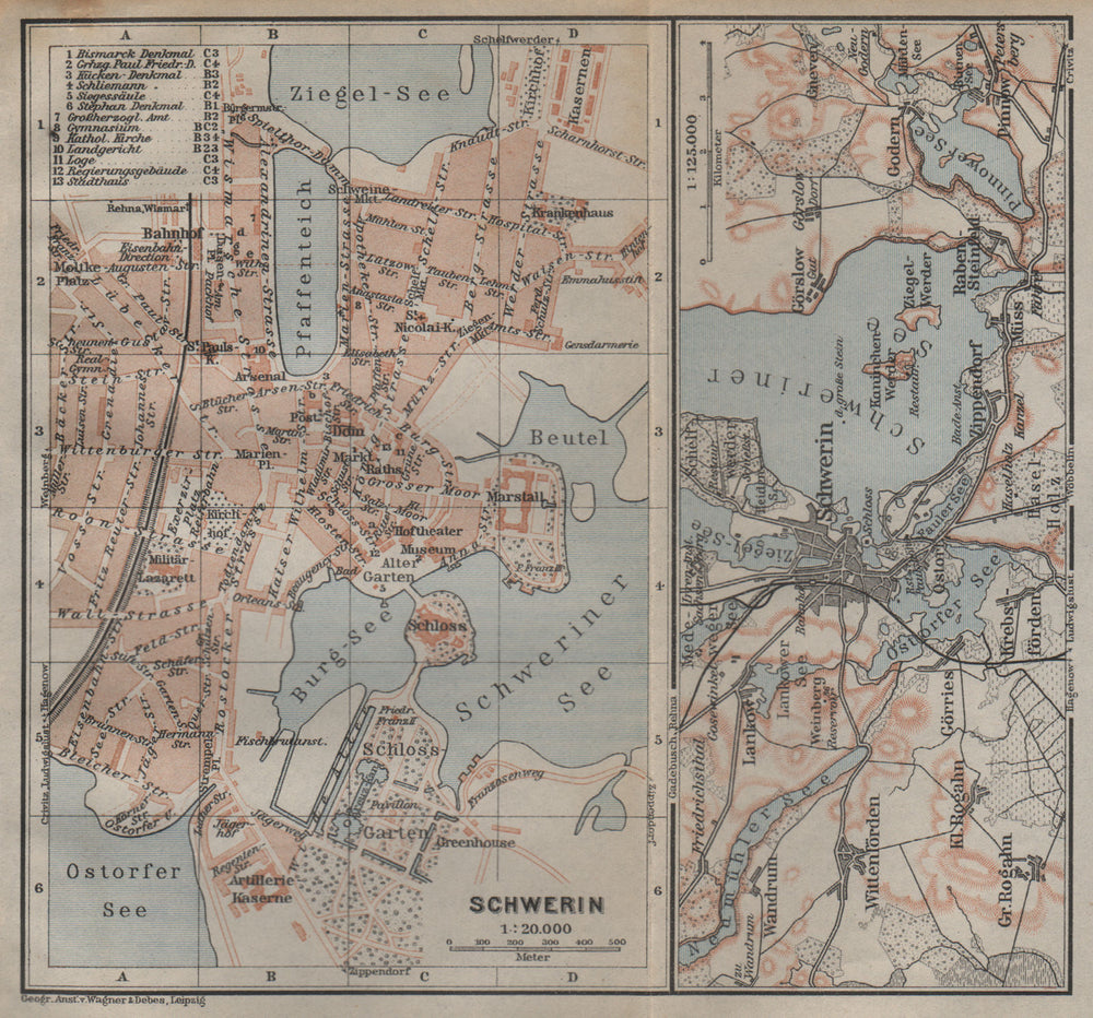 SCHWERIN antique town city stadtplan. Mecklenburg-Vorpommern karte 1904 map