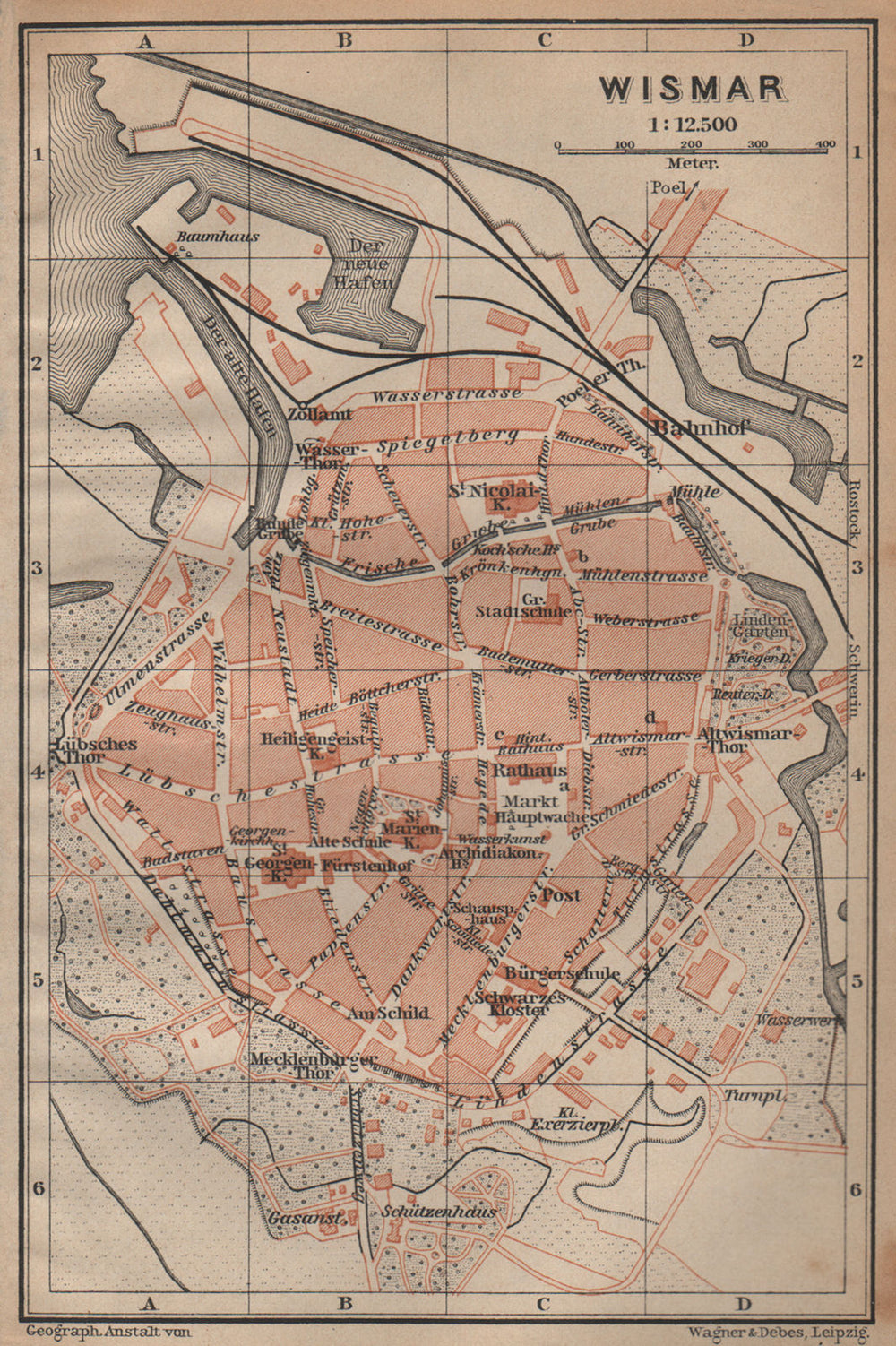 WISMAR antique town city stadtplan. Mecklenburg-Vorpommern karte 1904 old map