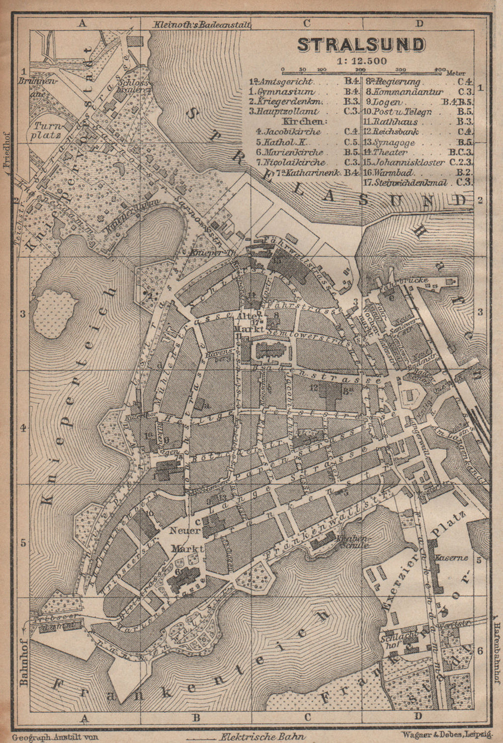 STRALSUND antique town city stadtplan. Mecklenburg-Vorpommern karte 1904 map