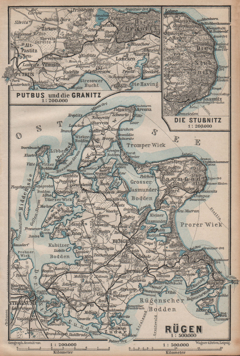RÜGEN. Stralsund Bergen. Rugen Putbus Granitz Stubnitz. Germany 1904 old map