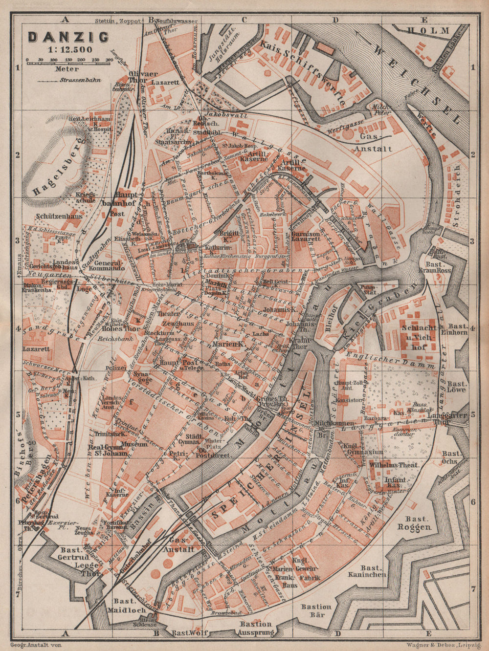 GDANSK antique town city plan miasta. Gdańsk Danzig. Poland mapa 1904 old
