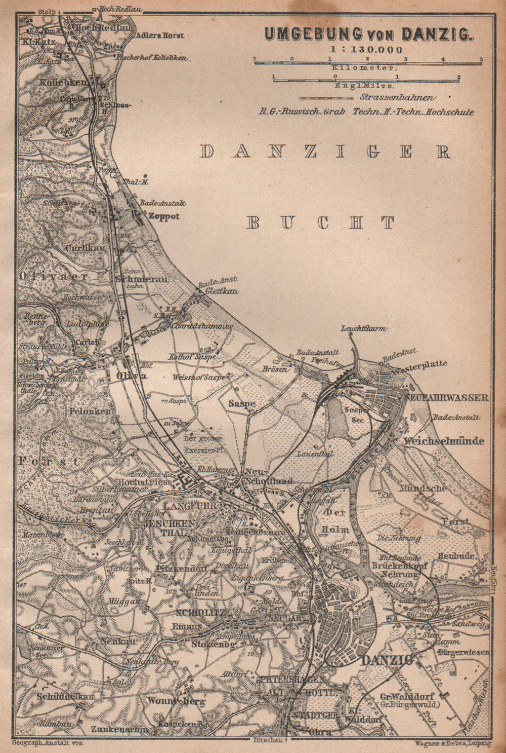 GDANSK & environs. Zoppot Sopot Danzig Gdańsk. Poland mapa. BAEDEKER 1904