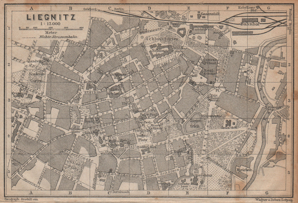 LIEGNITZ LEGNICA antique town city plan miasta. Silesia, Poland mapa 1904