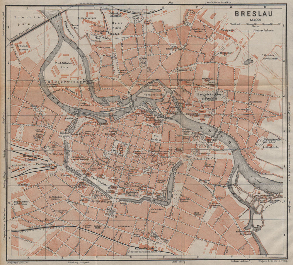 BRESLAU WROCŁAW antique town city plan miasta I . Wroclaw. Poland mapa 1904