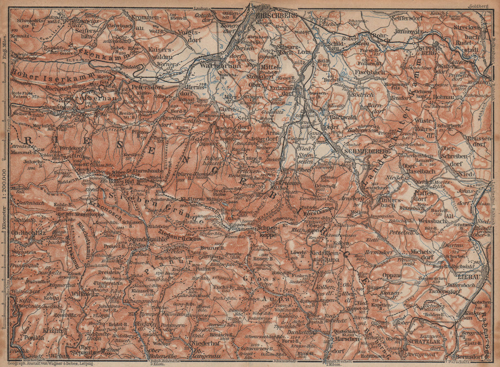 KARKONOSZE KRKONOŠE MOUNTAINS. Jelenia Gora Cieplice Lubawka Czech Rep 1904 map