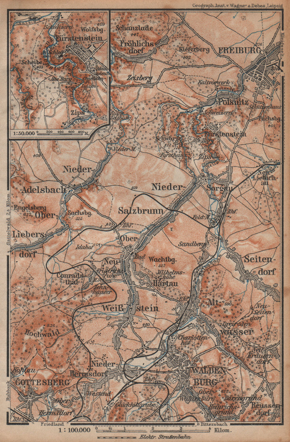 Swiebodzice Walbrzych Pelcznica Zamek Ksiaz/Książ Castle. Poland karte 1904 map