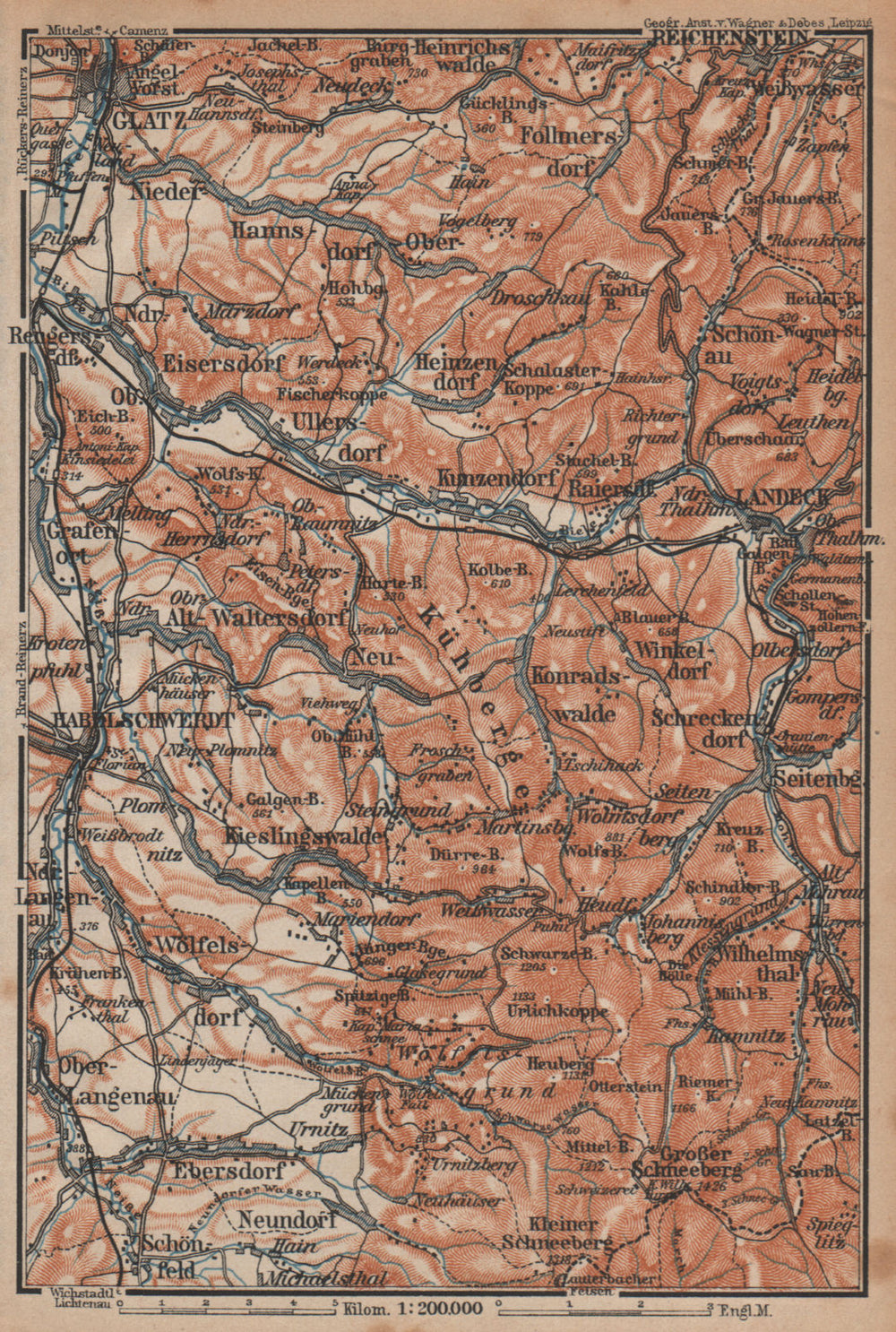 KLODZKO LAND. Snieznik Śnieżnicki Bystrzyca Klodzka. Poland. BAEDEKER 1904 map