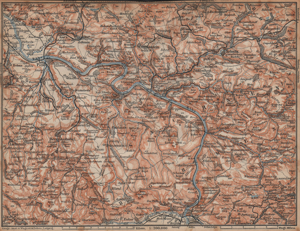 SAXON/BOHEMIAN SWITZERLAND Böhmische/Sächsische Schweiz Ceske Svycarsko 1904 map