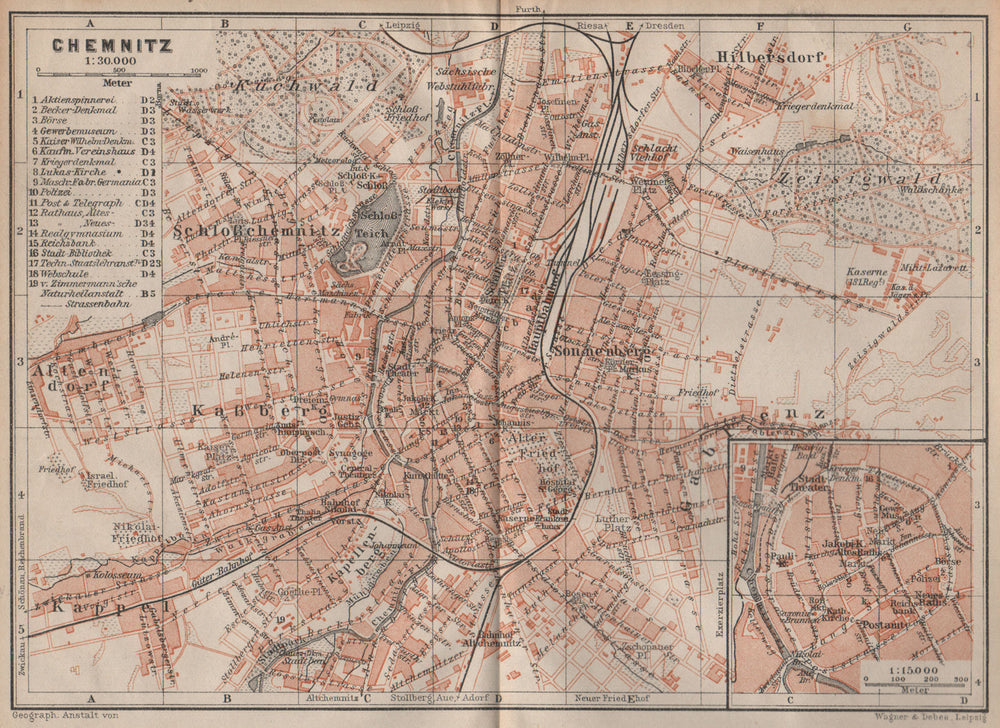CHEMNITZ antique town city stadtplan. Saxony karte. BAEDEKER 1904 old map