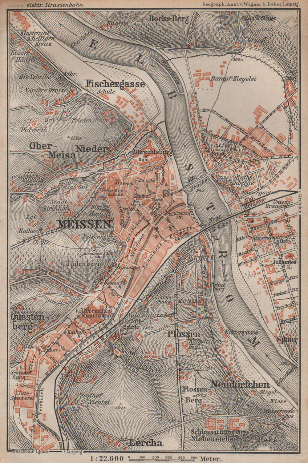 MEISSEN Meißen town city stadtplan & environs/umgebung. Cölln. Saxony 1904 map