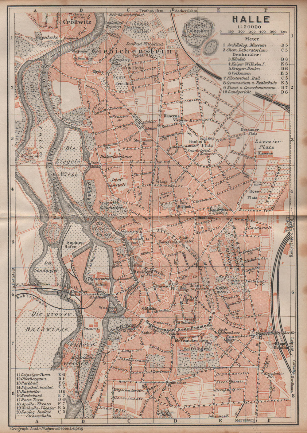 HALLE antique town city stadtplan. Saxony-Anhalt karte. BAEDEKER 1904 old map