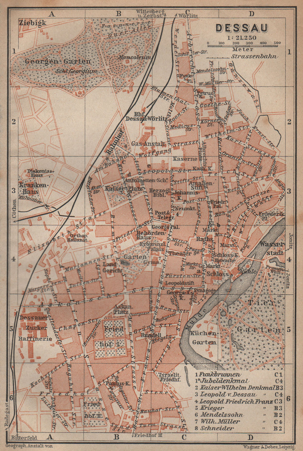 DESSAU antique town city stadtplan. Saxony-Anhalt karte. BAEDEKER 1904 old map