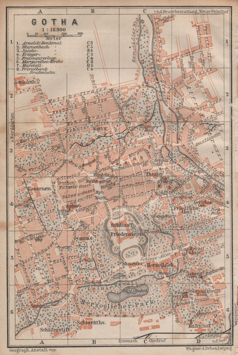 GOTHA town city stadtplan. Thuringia. Schloss Friedenstein karte 1904 old map