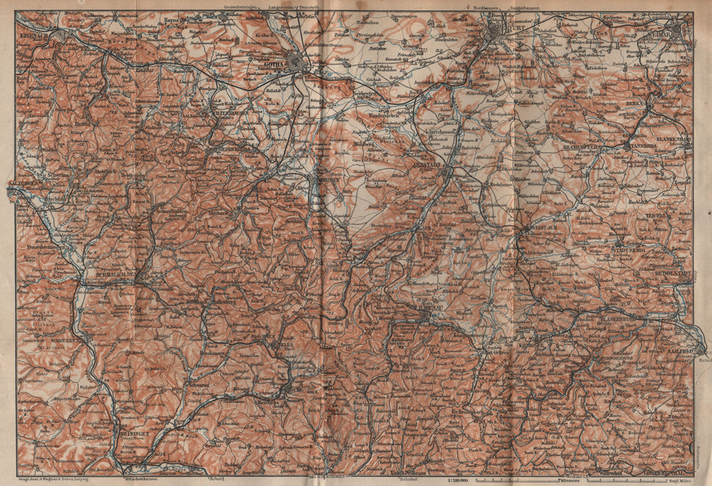THÜRINGER WALD. Thuringian Forest. Gotha Eisenach Erfurt Weimar karte 1904 map