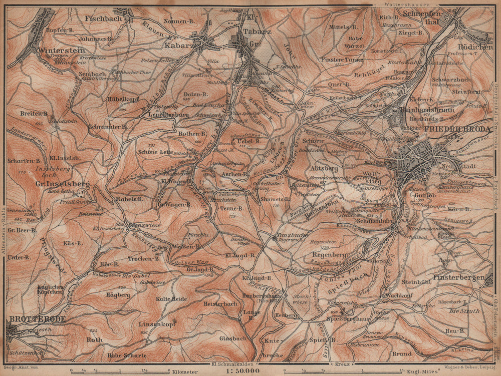 FRIEDRICHRODA & Thüringer Wald. Brotterode Großer Inselsberg Thuringia 1904 map