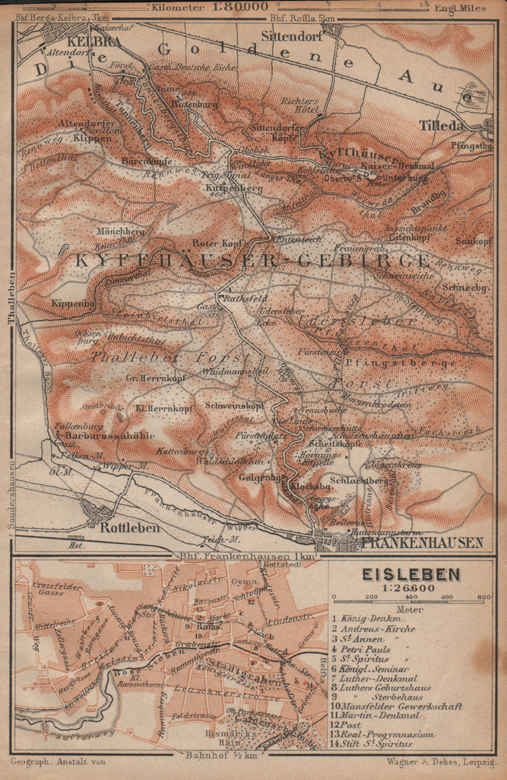 KYFFHÄUSER-GEBIRGE. Frankenhausen Kelbra. EISLEBEN plan. Saxony-Anhalt 1904 map