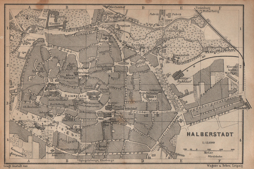 HALBERSTADT antique town city stadtplan. Saxony-Anhalt karte. BAEDEKER 1904 map
