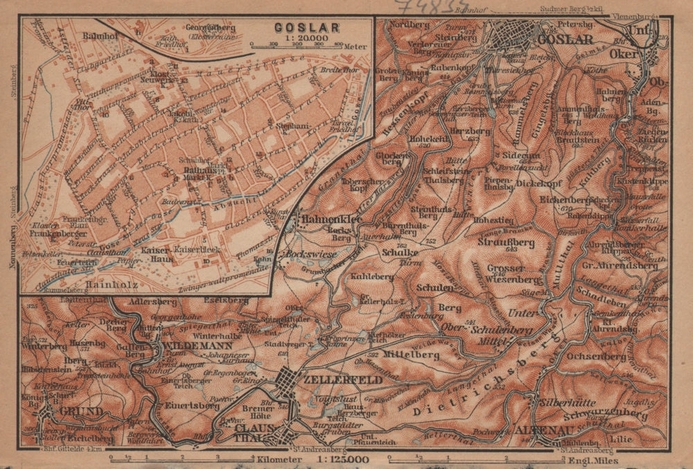 GOSLAR town city stadtplan. Clausthal-Zellerfeld OBERHARZ mountains 1904 map