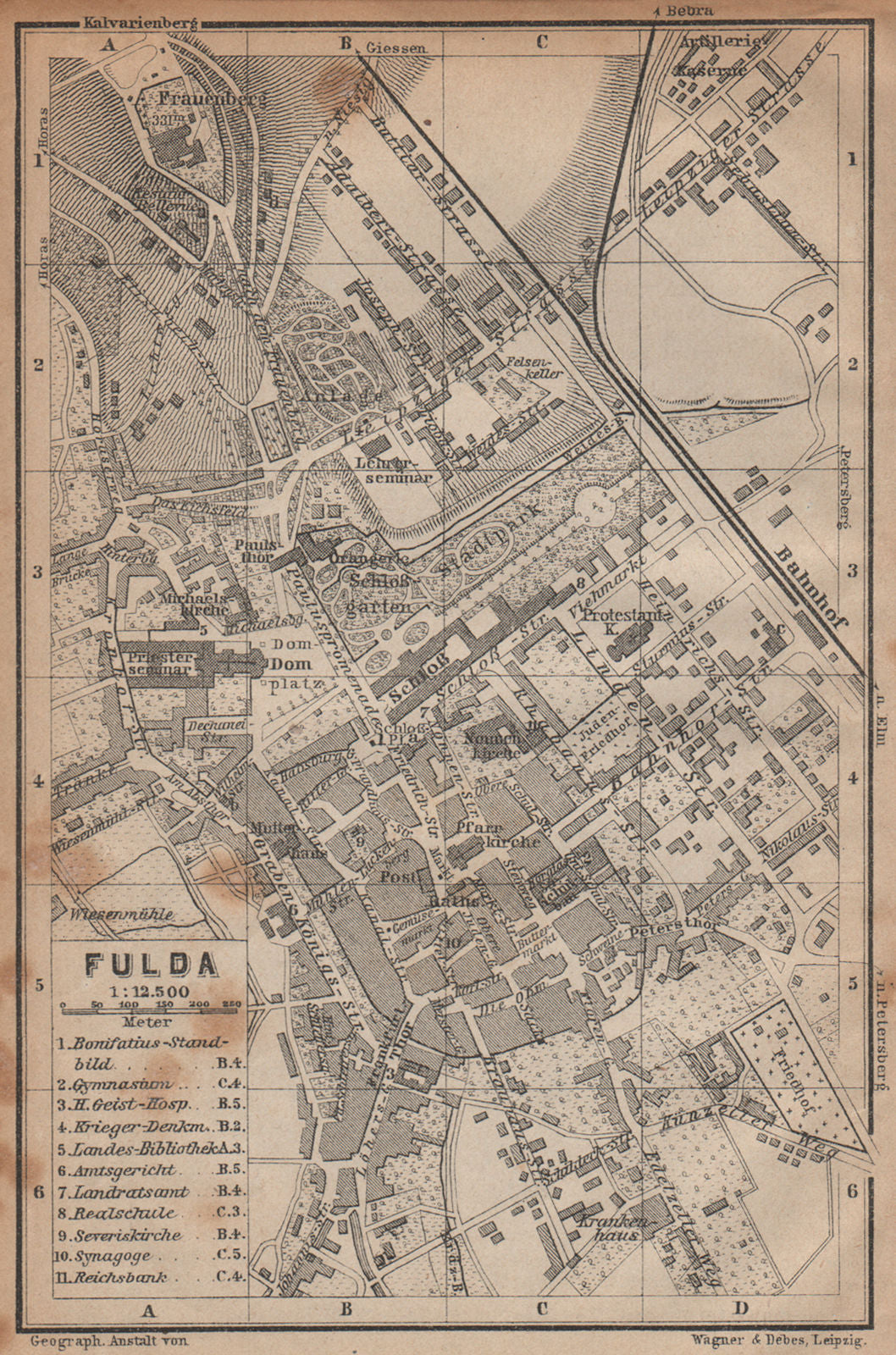 FULDA antique town city stadtplan. Hessen karte. BAEDEKER 1904 old map ...
