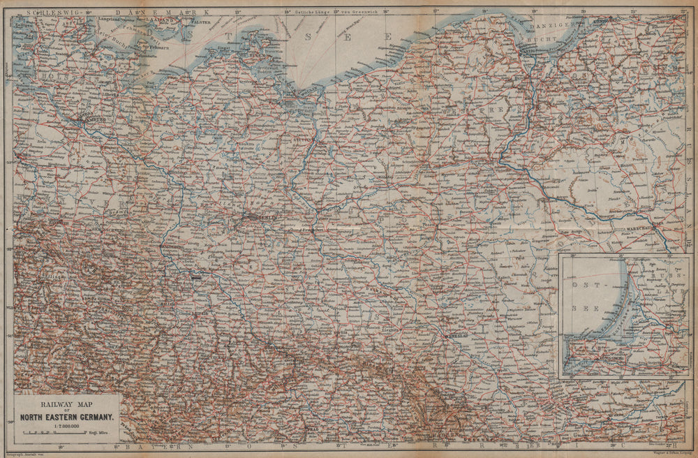 NE GERMANY & POLAND Railways. Nordosten Deutschland eisenbahnen karte 1904 map